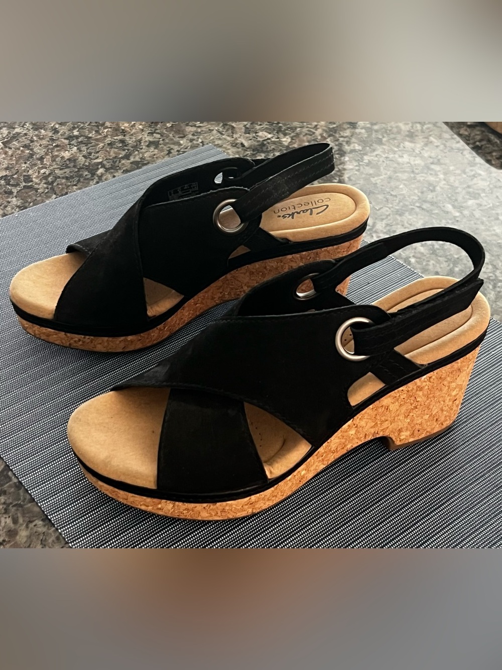Black Cork Wedge Slingback Sandals